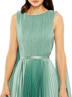 Pleated Charmeuse Cape A-Line Gown