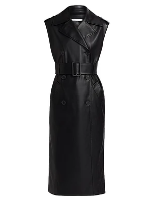 Faux Leather Sleeveless Trench Coat