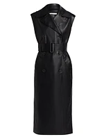 Faux Leather Sleeveless Trench Coat