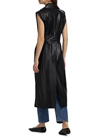 Faux Leather Sleeveless Trench Coat