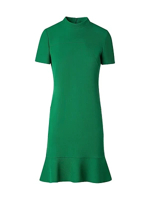 Wool Tricotine Ruffled-Hem Dress