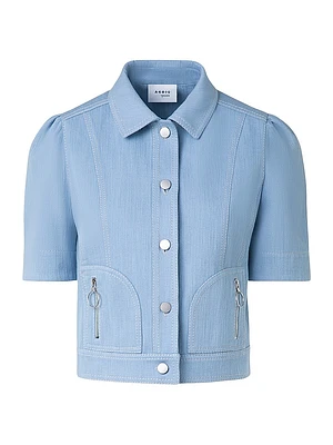 Stretch Denim Puff-Sleeve Jacket