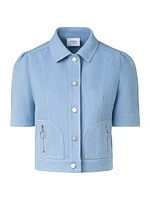 Stretch Denim Puff-Sleeve Jacket