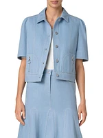 Stretch Denim Puff-Sleeve Jacket