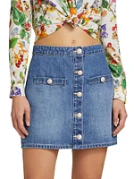 Kris Button-Front Denim Miniskirt