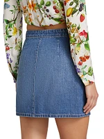 Kris Button-Front Denim Miniskirt
