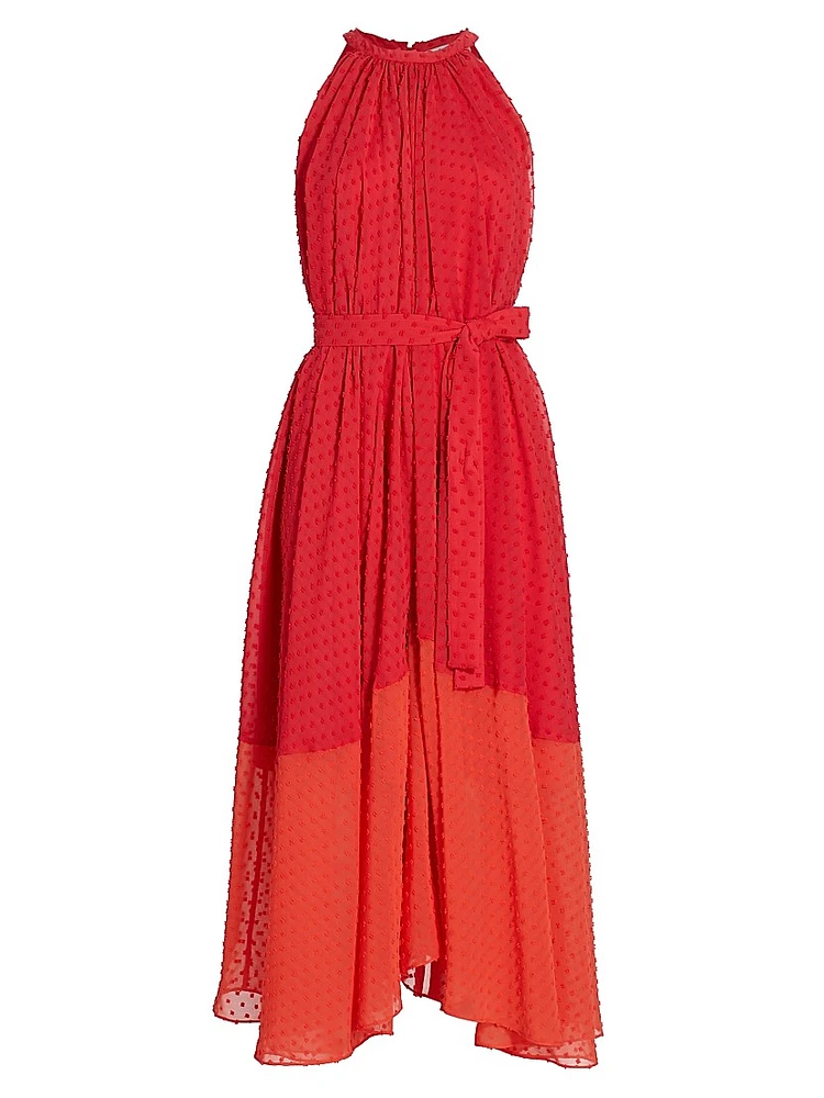 Jeanne ColorblockedTie-Waist Sleeveless Midi-Dress
