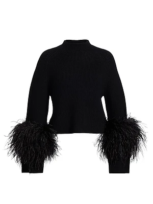 Merino Wool Feather-Cuff Sweater