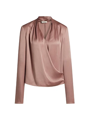 Satin Long-Sleeve Wrap Top