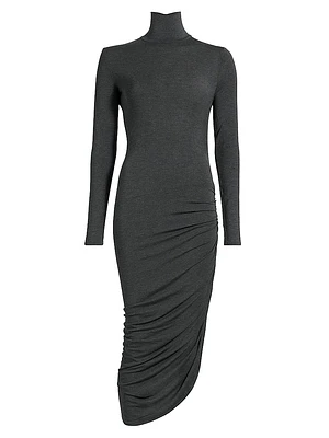 Draped Turtleneck Midi-Dress