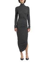 Draped Turtleneck Midi-Dress