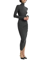 Draped Turtleneck Midi-Dress