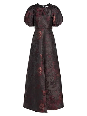 Delfina Floral Puff-Sleeve Gown