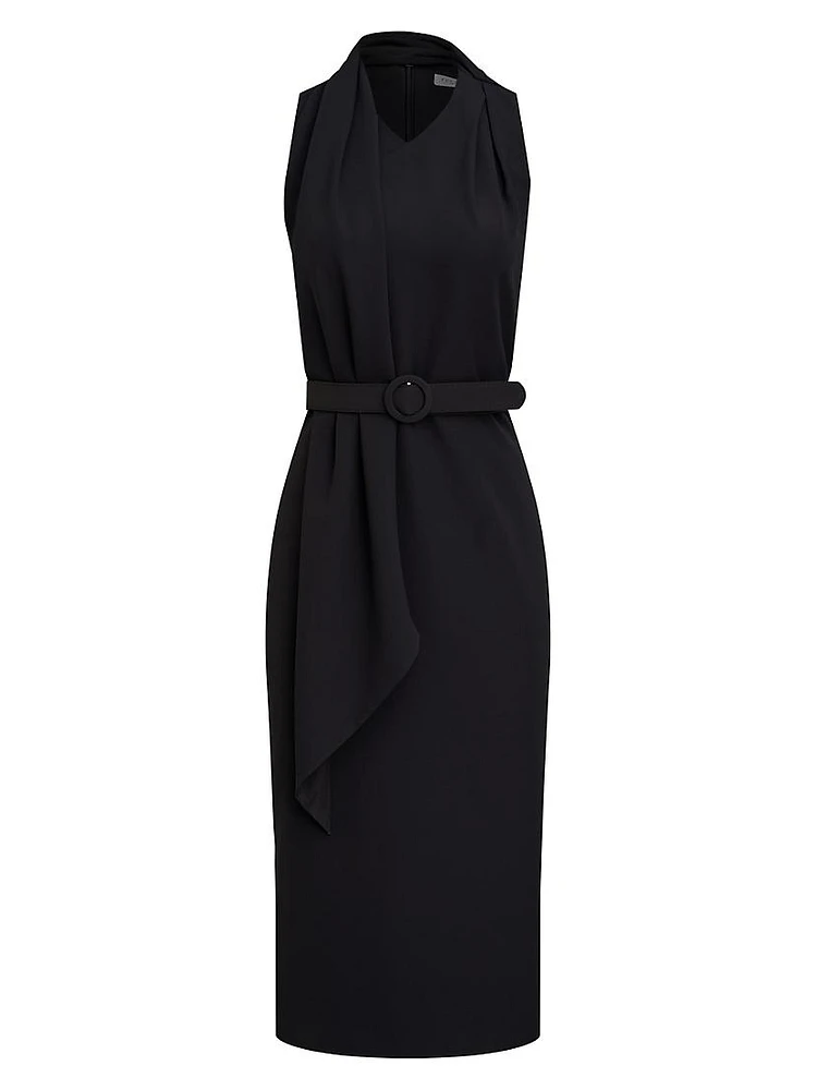 Annika Crepe Belted Sleeveless Midi-Dress