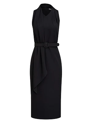 Annika Crepe Belted Sleeveless Midi-Dress