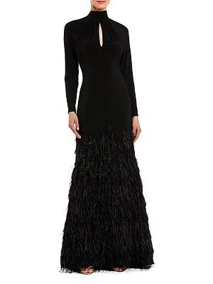 Feather-Embellished Jersey Gown