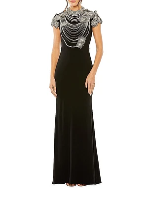 Embellished Crepe Column Gown