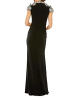 Embellished Crepe Column Gown