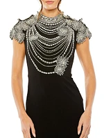 Embellished Crepe Column Gown