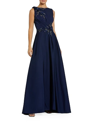 Floral Appliqué Crêpe A-Line Gown