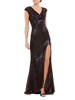 Sequined Cap-Sleeve Gown