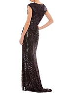 Sequined Cap-Sleeve Gown