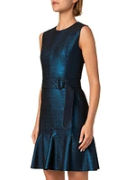 Metallic Denim Belted Minidress