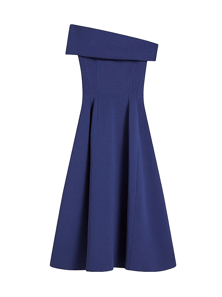 Off-The-Shoulder Crepe Knit Midi Dress