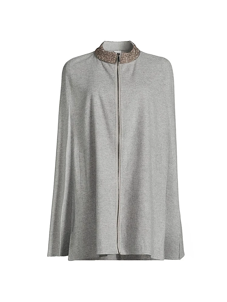 Embroidered Collar Wool Cape
