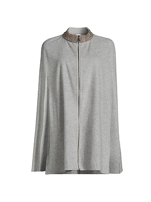 Embroidered Collar Wool Cape