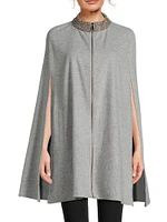 Embroidered Collar Wool Cape
