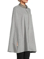 Embroidered Collar Wool Cape