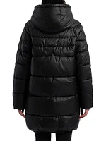 Quilted Hooded Zip-Front Puffer Coat