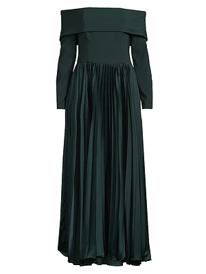 Blythe Crepe-Satin Off-The-Shoulder Midi-Dress