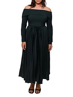 Blythe Crepe-Satin Off-The-Shoulder Midi-Dress
