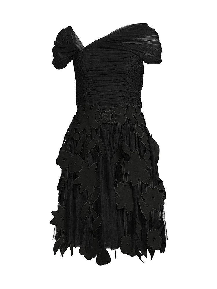 Ruched Tulle Laser-Cut Minidress