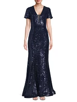 Sequined Fit & Flare Gown