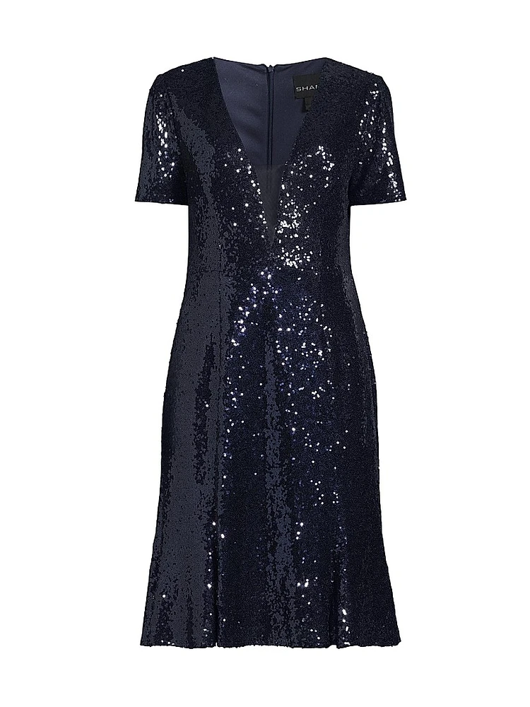 Sequined Fit & Flare Midi-Dress