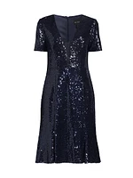 Sequined Fit & Flare Midi-Dress