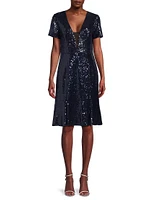 Sequined Fit & Flare Midi-Dress