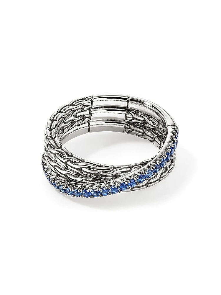 JH Essentials Sterling Silver & Blue Sapphire Crossover Ring