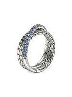 JH Essentials Sterling Silver & Blue Sapphire Crossover Ring