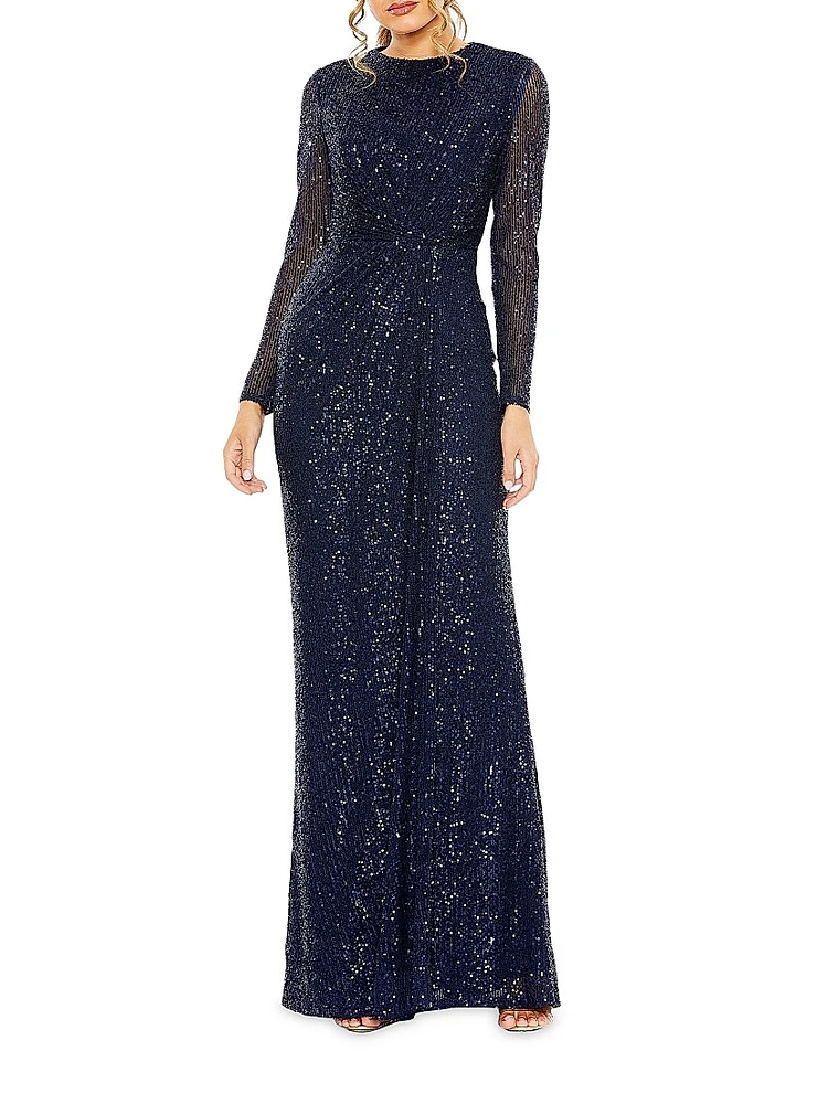 Sequined Knotted Column Gown