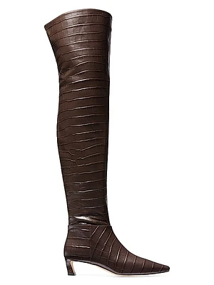 Cosmo 40MM Crocodile-Embossed Leather Thigh-High Boots