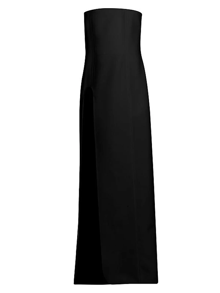Wool U-Slit Strapless Gown