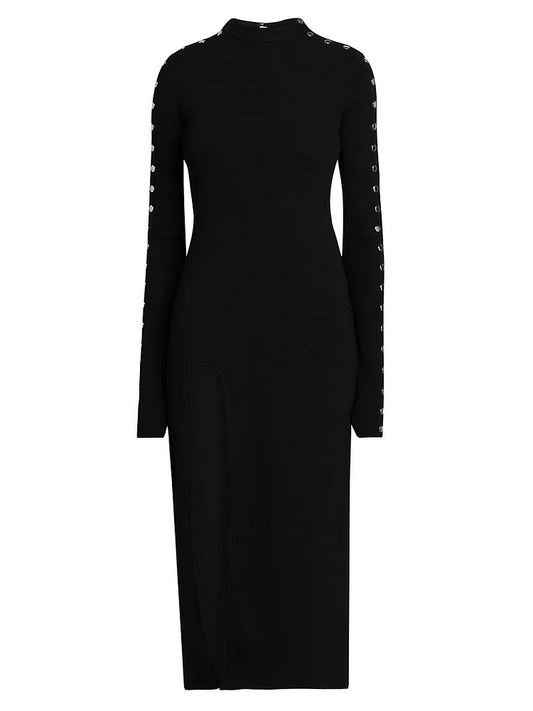 Studded Compact Knit Midi-Dress