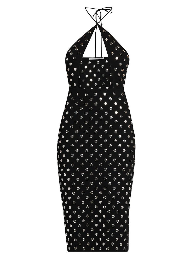 Studded Cut-Out Halter Midi-Dress