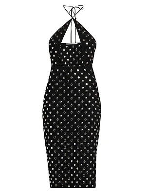 Studded Cut-Out Halter Midi-Dress