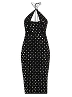 Studded Cut-Out Halter Midi-Dress