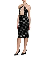 Studded Cut-Out Halter Midi-Dress